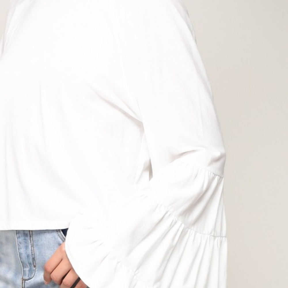 👑 Host Pick 🔥 White Bell Sleeve Jersey Top - Picture 2 of 5